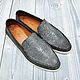 Men's loafers made of polished Stingray leather, grey color, Loafers, St. Petersburg,  Фото №1