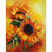 Картины и панно handmade. Livemaster - original item Painting sunflowers flowers with oil palette knife 45h35 cm. Handmade.