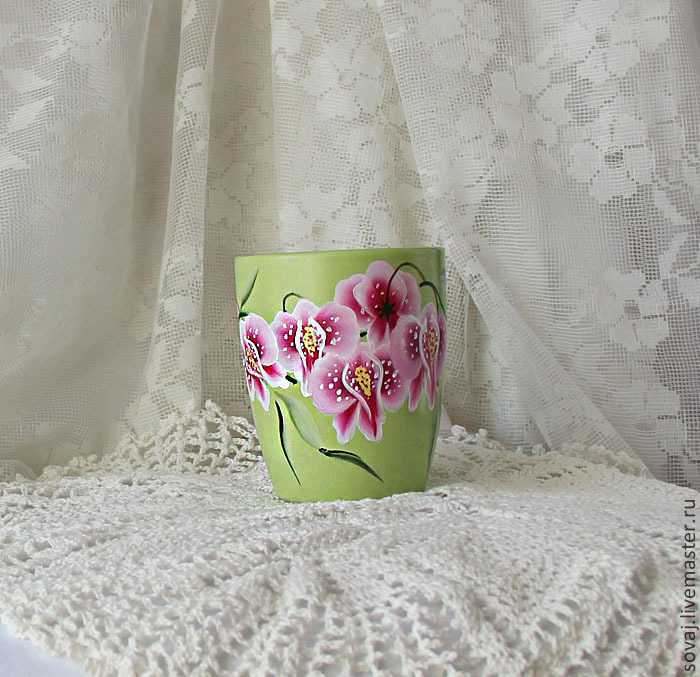 Mug with painted ''Orchids', Mugs and cups, ,  Фото №1