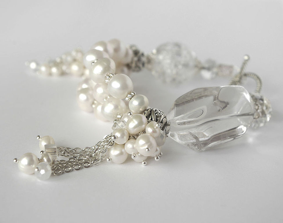 Жемчуг сваровски. Браслет из жемчуга и горного хрусталя. Браслет из жемчуга. Колье аквамарин, лабрадор. Марина жемчуг.