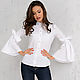 White cotton cambric blouse with bows on the sleeves, elegant blouse. Blouses. mozaika-rus. My Livemaster. Фото №5