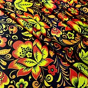 Материалы для творчества handmade. Livemaster - original item Fabric: Khokhloma Flower on a black background. Handmade.