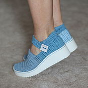 Обувь ручной работы handmade. Livemaster - original item Comfort knitted sandals, blue cotton. Handmade.