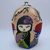 Сумки и аксессуары handmade. Livemaster - original item Cosmetic bag, purse, coin holder made of Kokeshi beads.. Handmade.