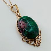 Украшения handmade. Livemaster - original item Pendant with zoisite and gold-plated accessories on a silver chain. Handmade.