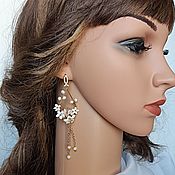 Свадебный салон handmade. Livemaster - original item Drop-shaped floral earrings with chains. Handmade.
