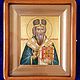 The frame opens like a book,very harmoniously fit to the icon.The icon was ordered along with a Shrine and not redeemed.Can sell together or separately.
