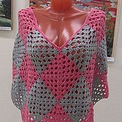 Одежда handmade. Livemaster - original item Knitted pink and gray poncho. Handmade.