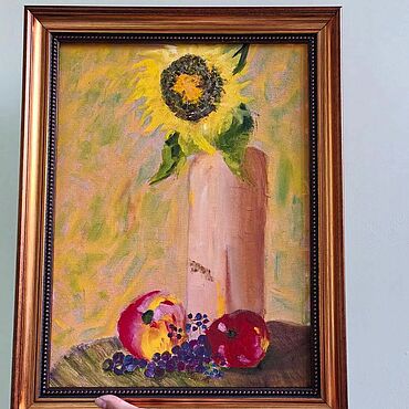 Картины и панно ручной работы. Ярмарка Мастеров - ручная работа Картина: Подсолнух и яблоки. Натюрморт. Картина маслом. Handmade.