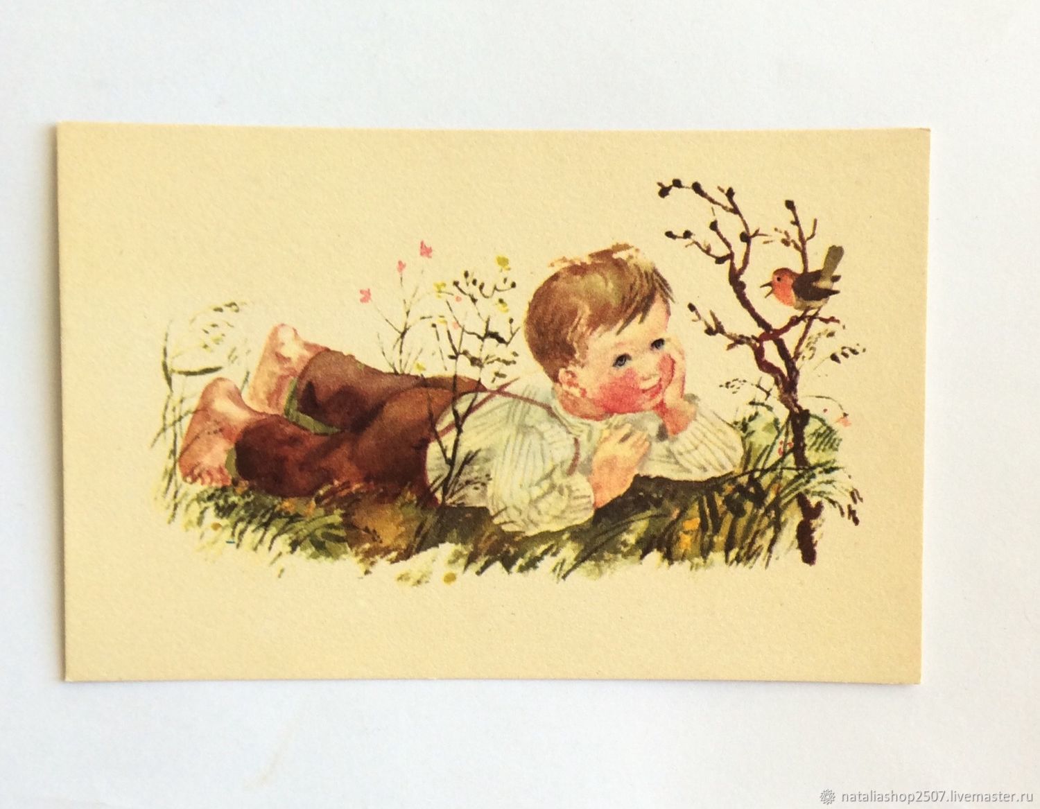 Детки с птичкой открытка СССР