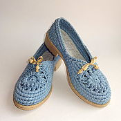 Обувь ручной работы handmade. Livemaster - original item Lady G knitted moccasins, blue cotton. Handmade.