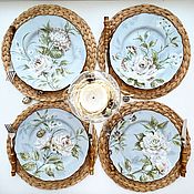 Посуда handmade. Livemaster - original item Painted porcelain Plates on the wall Rose on blue. Handmade.