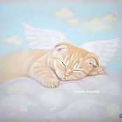 Картины и панно handmade. Livemaster - original item Painting Dreams in the clouds gentle in the bedroom red cat angel sleep blue. Handmade.