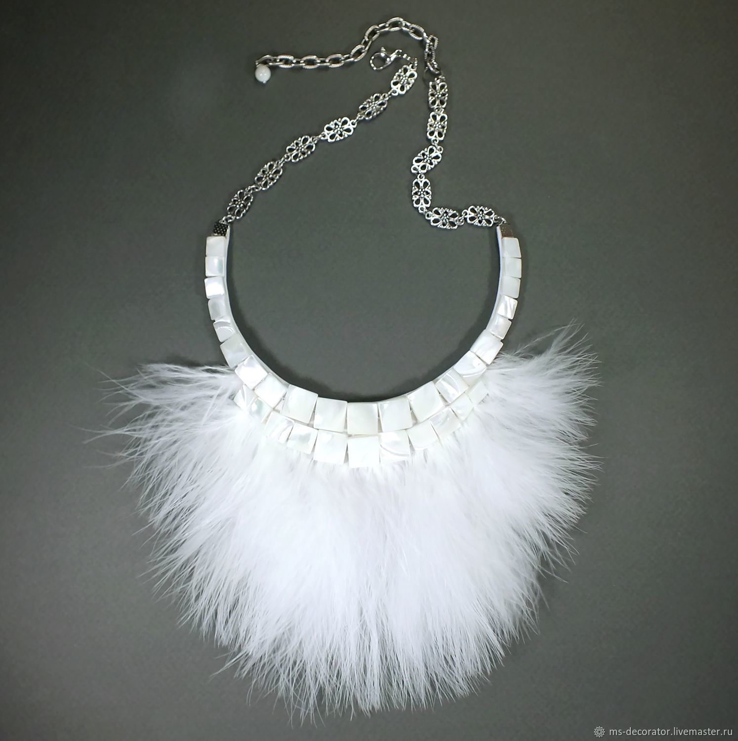 White Swan Natural mother of pearl leather and feathers, Necklace, St. Petersburg,  Фото №1