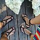 Sandalias de cuero Flip flop con brazalete Negro. Sandals. Katorina Rukodelnica HandMadeButik. Ярмарка Мастеров.  Фото №4