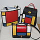 Mondrian Leather woman red yellow black handbag "Squares". Tote Bag. Leather  Art  Phantasy. My Livemaster. Фото №6