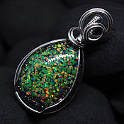 Украшения handmade. Livemaster - original item Drop pendant with laboratory green opals in steel wire. Handmade.