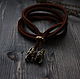 Leather bracelet with wolves, Bead bracelet, Volgograd,  Фото №1