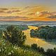 Картина река, холст, масло, 50х70 см. Золотой закат над р.Окой, Картины, Озеры,  Фото №1
