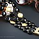 Bracelet 'Gold and Black' black agate, Goldfield, zircons, Bead bracelet, Moscow,  Фото №1