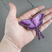 Украшения handmade. Livemaster - original item Purple butterfly necklace, embroidered pendant on a chain. Handmade.