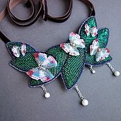 FLOWER brooch beading, sequins, silk, straw, pearls