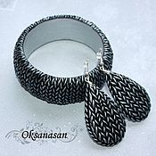 Украшения handmade. Livemaster - original item Jewelry sets: knitted bracelet and earrings with metal effect. Handmade.