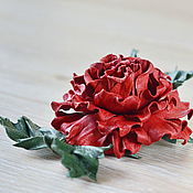 Украшения handmade. Livemaster - original item Brooch red rose leather Scarlet flower-3. Handmade.