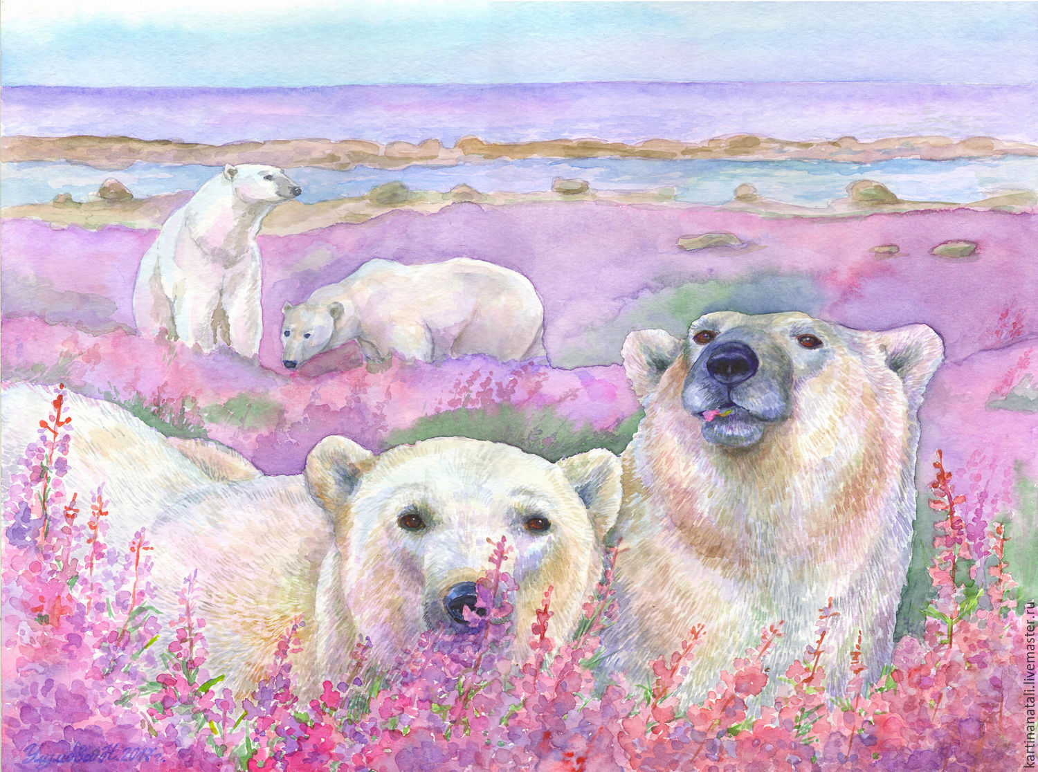 Watercolor ' Bears. Summer in the Arctic' 40h30 cm, Pictures, Kaltan,  Фото №1
