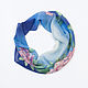 Blue-blue silk scarf with peonies, chiffon, batik. Shawls1. ArtBeklov. My Livemaster. Фото №4