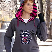 Одежда handmade. Livemaster - original item Women`s hoodie made of footer, women`s sweatshirt with hood gray Raccoon.. Handmade.