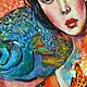 Девушка и рыбы (Girl and pisces). Картины. Мастерская MarFairy. Интернет-магазин Ярмарка Мастеров.  Фото №2