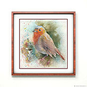 Картины и панно handmade. Livemaster - original item Watercolor painting. Birds. Robin. Handmade.