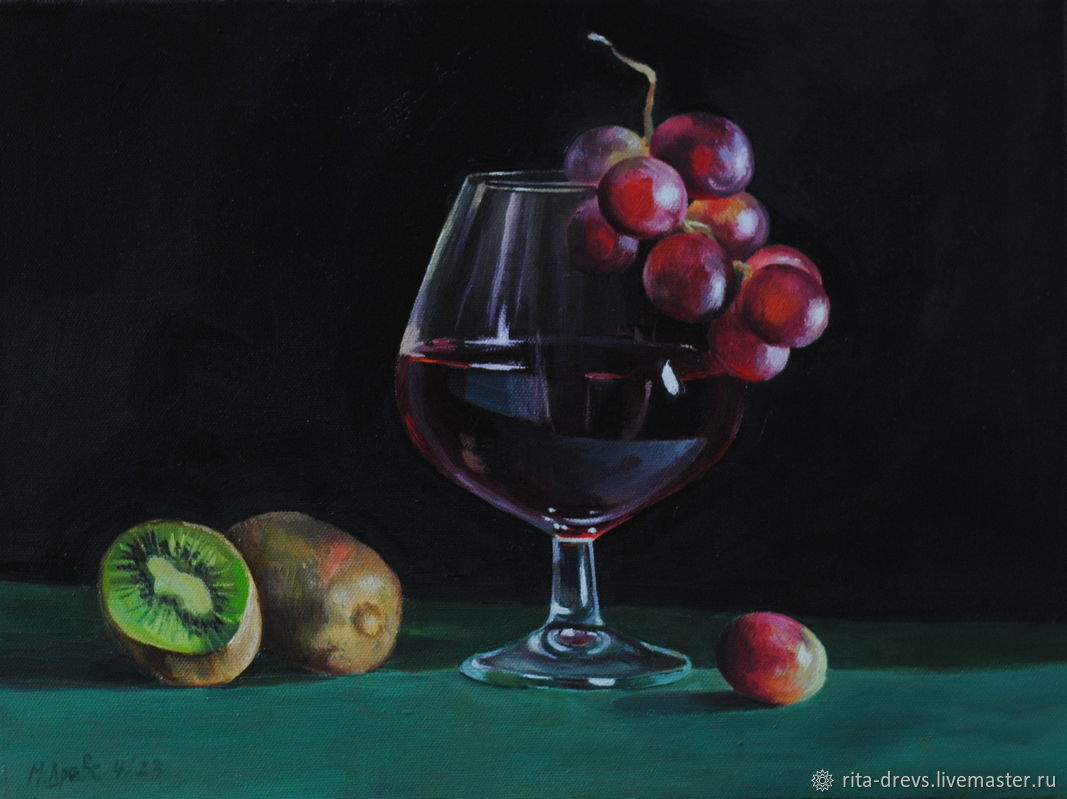 Oil Painting Still Life with Red Wine and Fruit, Pictures, Bataysk,  Фото №1