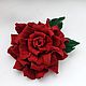 Роза красная "Воздушная", Цветок из кожи брошь. Брошь-булавка. Елена - Leather Flower Art. Интернет-магазин Ярмарка Мастеров.  Фото №2