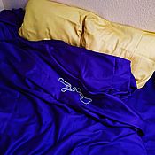 Для дома и интерьера handmade. Livemaster - original item Blue/Gold satin bed linen. Handmade.