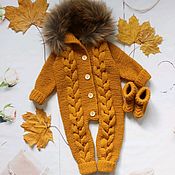 Одежда детская handmade. Livemaster - original item Knitted jumpsuit with fur. Handmade.