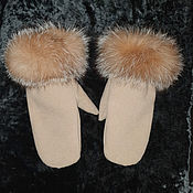Аксессуары handmade. Livemaster - original item Cashmere mittens with fox bluefrost. Handmade.