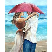 Картины и панно handmade. Livemaster - original item Oil painting Lovers under an umbrella. Handmade.
