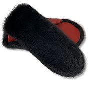 Men's fur mittens (mahogany)