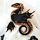 Dragon brooch 'Aidar'. Black Dragon. Black with gold, Brooches, Moscow,  Фото №1