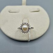 Украшения handmade. Livemaster - original item Silver ring with 7 mm white pearls and cubic zirconia. Handmade.