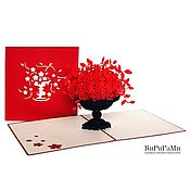 Открытки handmade. Livemaster - original item Bright red roses in a vase - 3D handmade volumetric postcard. Handmade.
