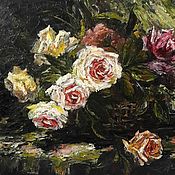Картины и панно handmade. Livemaster - original item Painting of a Rose in a basket, still life of a Rose, oil on canvas, 40 x 30. Handmade.