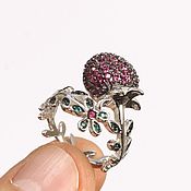 Кольцо Паук с природным розовым кварцем