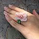 Ring color Apple Ring pale pink flower Ring glass Ring for bride

