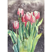 Картины и панно handmade. Livemaster - original item Painting Tulips pink watercolor. Handmade.