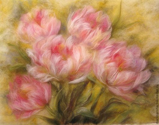 Картины цветов ручной работы. Ярмарка Мастеров - ручная работа. Купить Картина из шерсти Для тебя. Handmade. Бледно-розовый