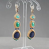 Украшения handmade. Livemaster - original item Long chandelier earrings with malachite, turquoise, lapis lazuli stones. Handmade.