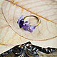 Brass ring with amethyst Purple ring with natural stones. Rings. Strangell Jewelry. My Livemaster. Фото №5
